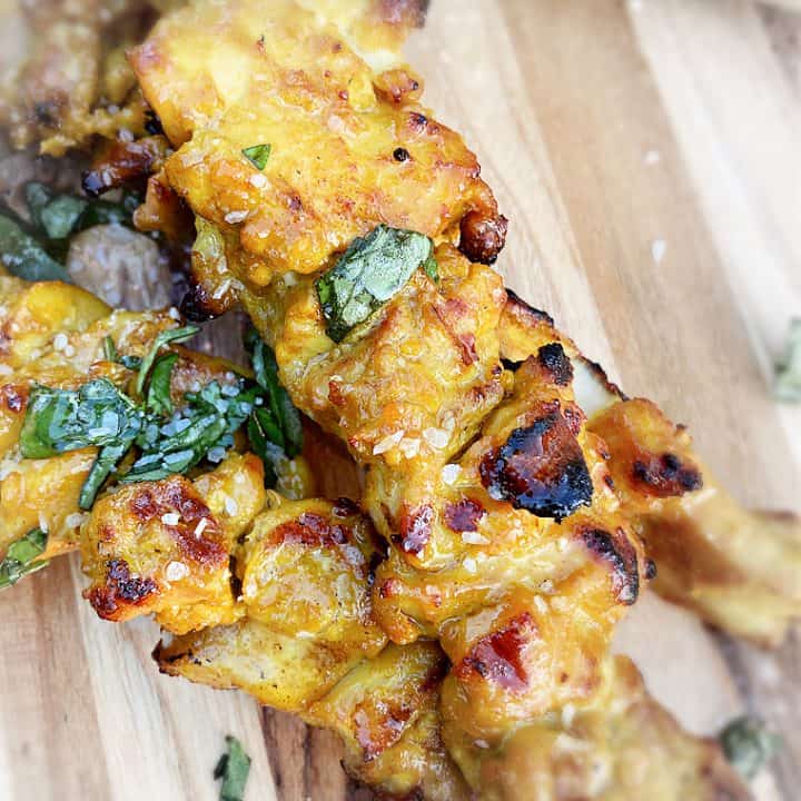 Peanut Sauce Chicken Skewers • Loaves and Dishes