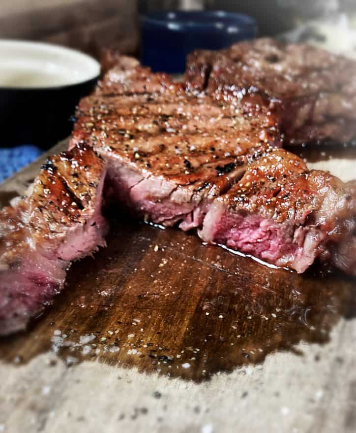 inside of a smoked ribeye steak