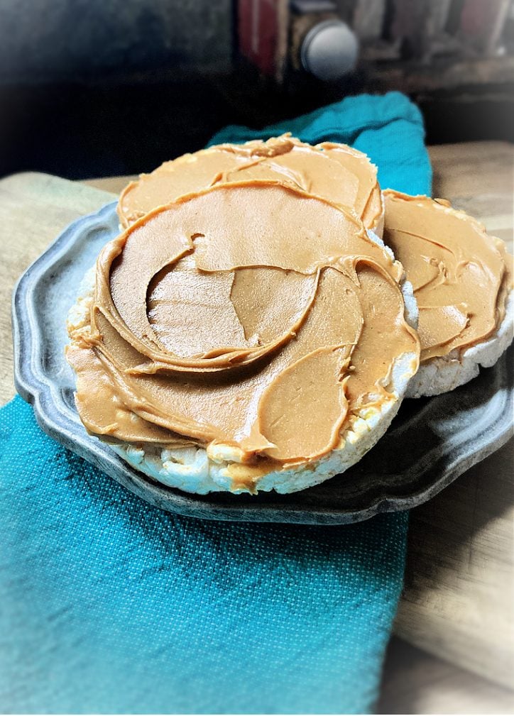 rice cakes with peanut butter on a plate