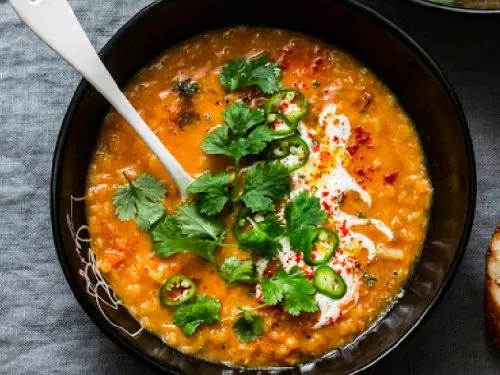 bowl of crockpot lentil soup