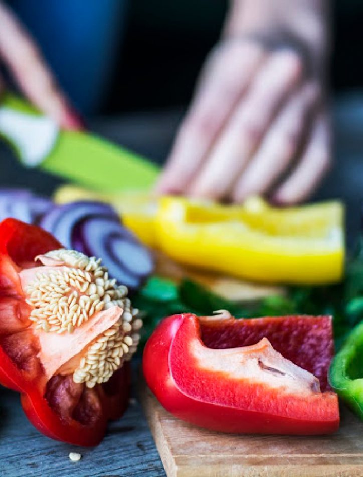 cutting peppers for kabobs