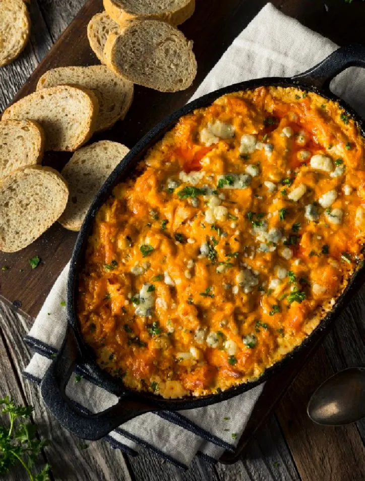 pressure cooker buffalo chicken dip on table