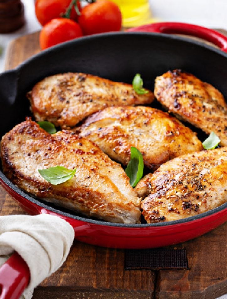 5 chicken breasts in a pan