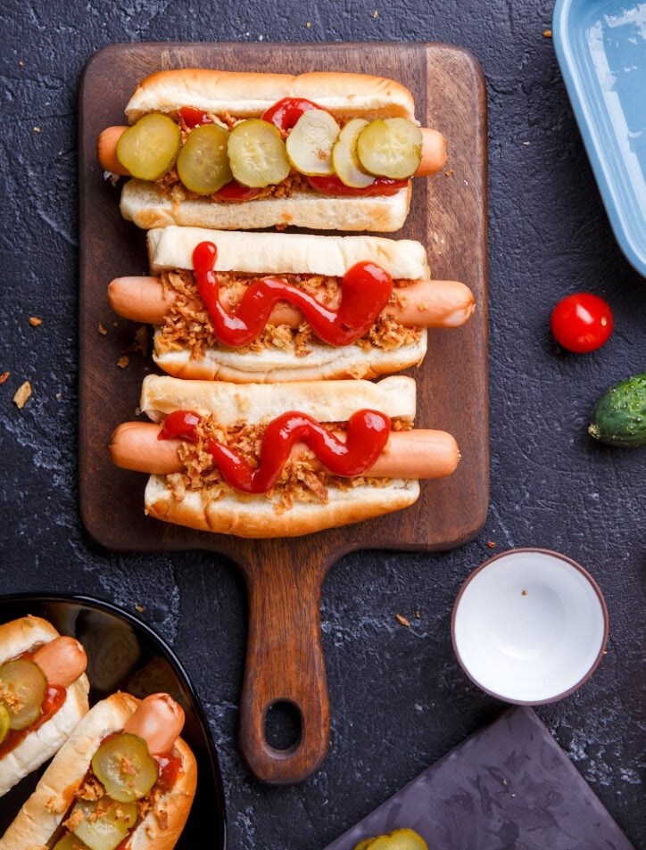 hot dogs on a table