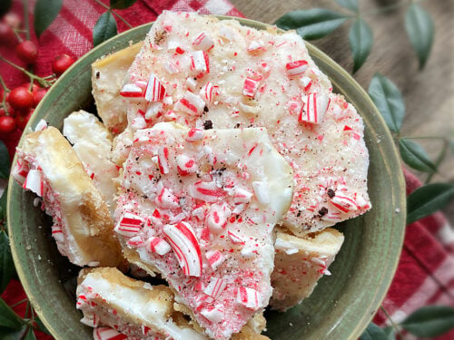 White Chocolate Saltine Toffee with Peppermints