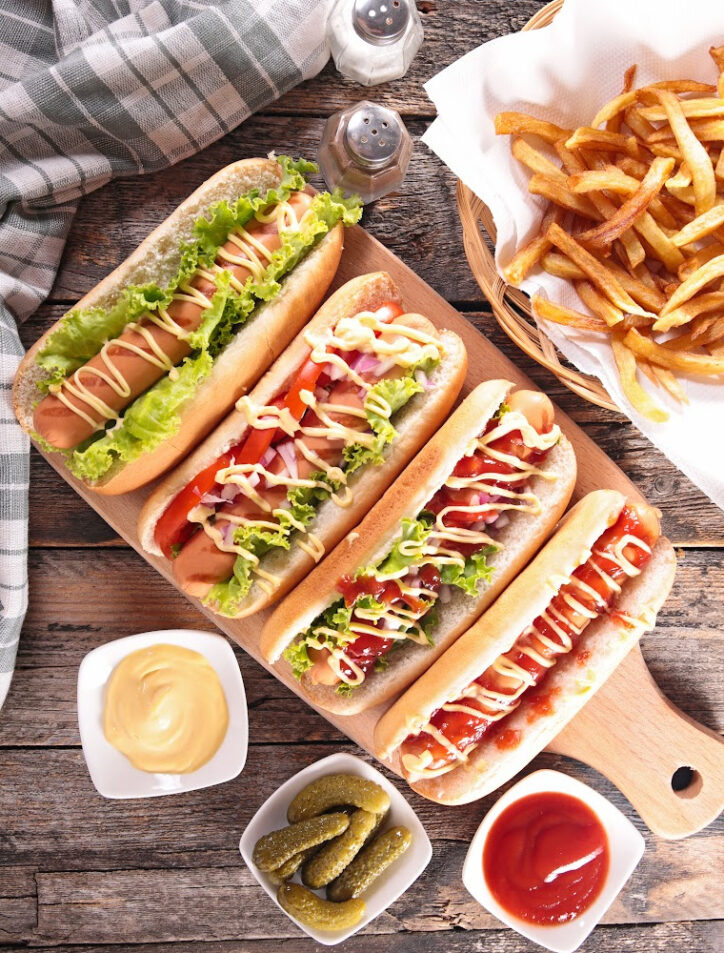 pressure cooker hot dogs on a cutting board