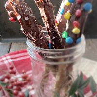 pretzel rods covered in milk chocolate