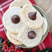 sugar cookie blossoms in a green bowl