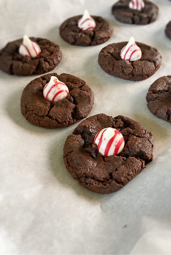 chocolate blossoms on a baking sheet