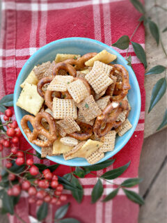 bowl of buffalo chex mix