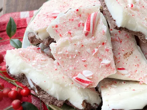 close up of chocolate peppermint bark