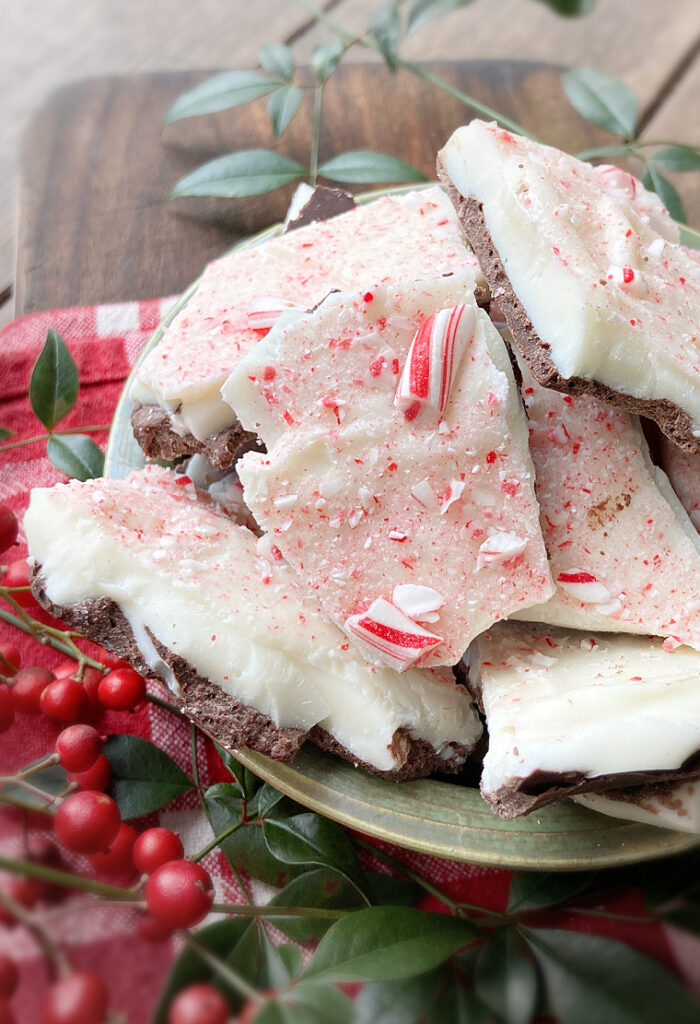 close up of chocolate peppermint bark