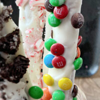 white chocolate pretzel rods with m & ms