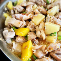 close up of pineapple mango chicken