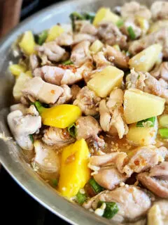 close up of pineapple mango chicken