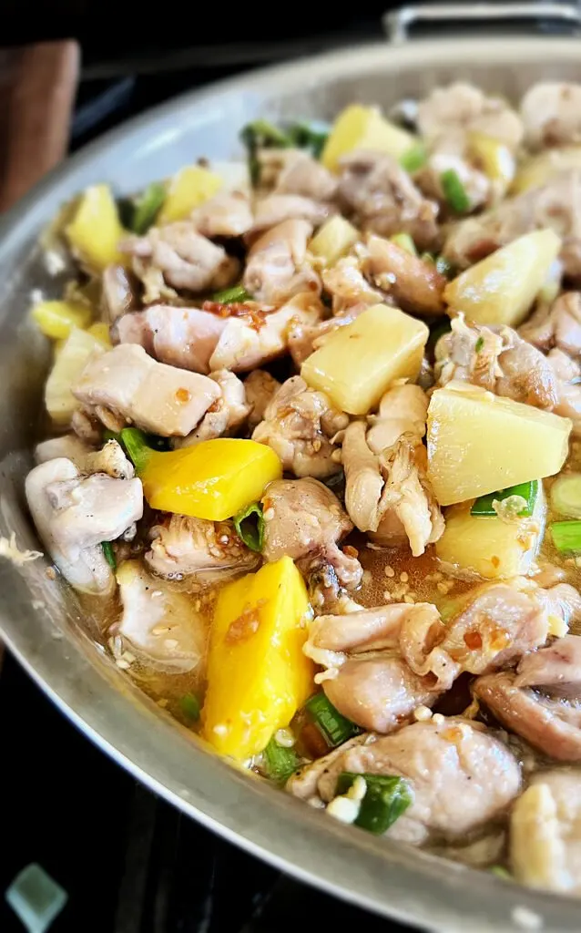 close up of pineapple mango chicken