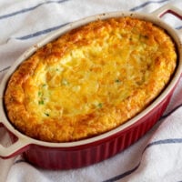 baking dish of easy corn pudding