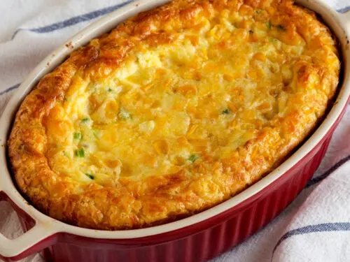 baking dish of easy corn pudding