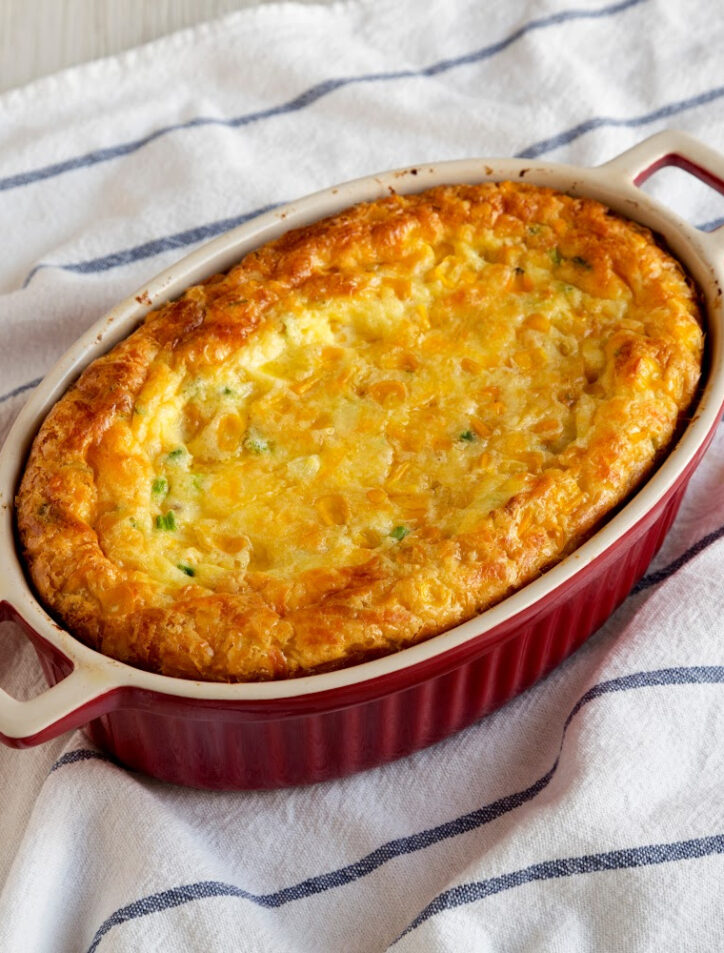 baking dish of easy corn pudding