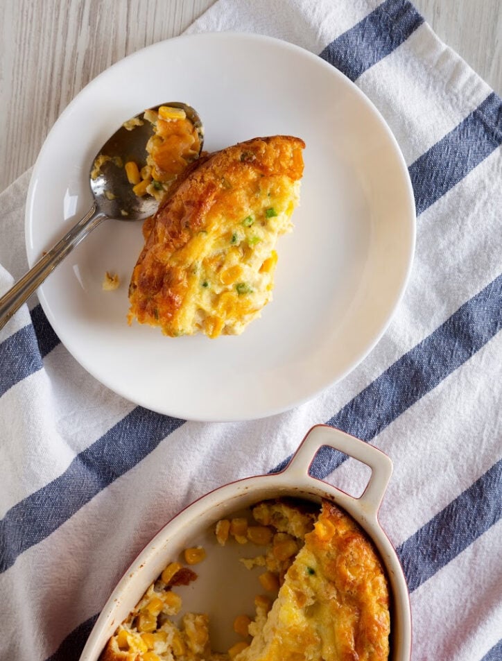 corn pudding and spoon