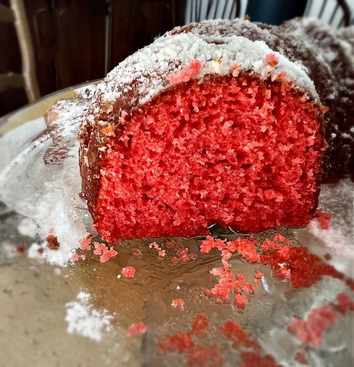 side view of blackberry wine cake