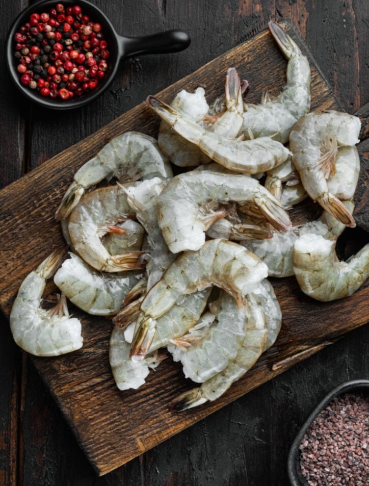 How to cook shrimp with the shell on on cutting board