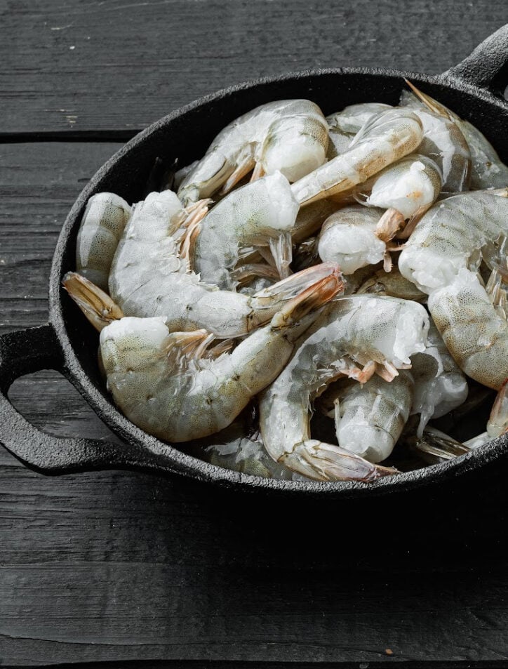 raw shrimp in a pan