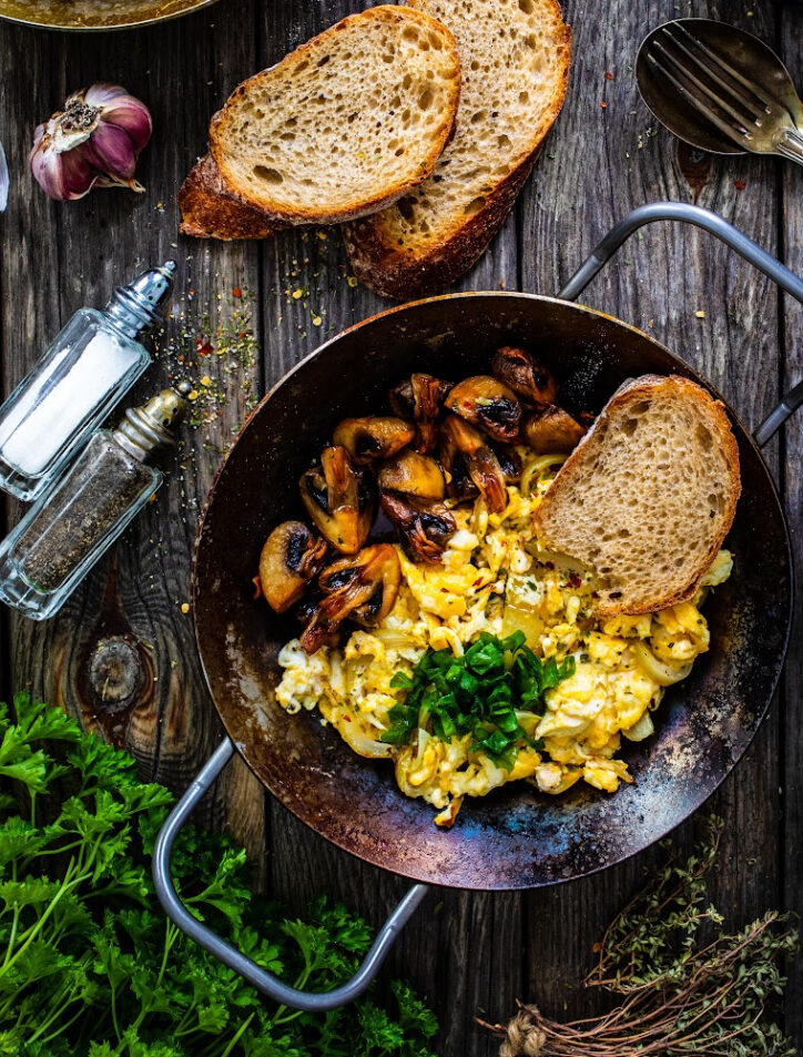 pan of old bay scrambled eggs