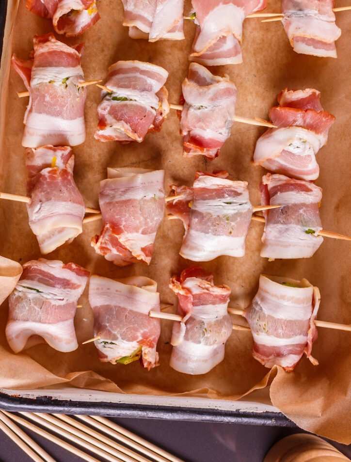 bacon wrapped chicken bites and toothpicks