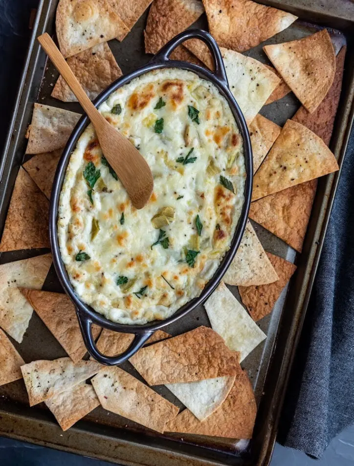 seafood dip with wooden spoon