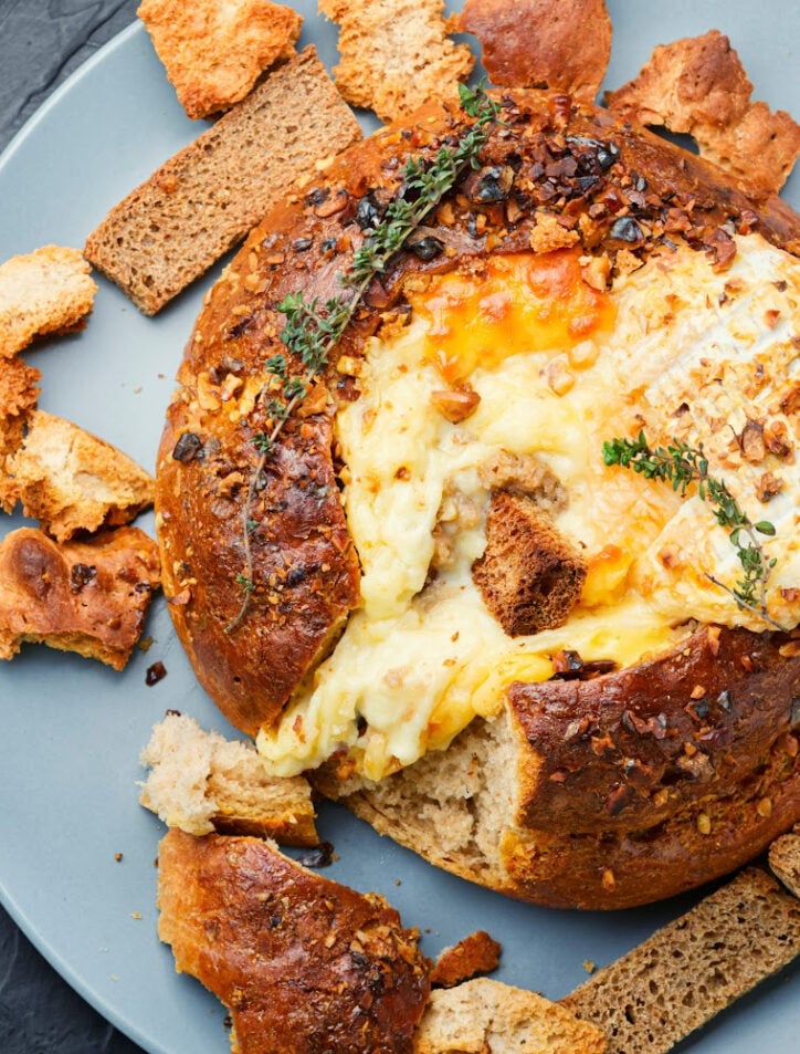 seafood dip in a bread bowl