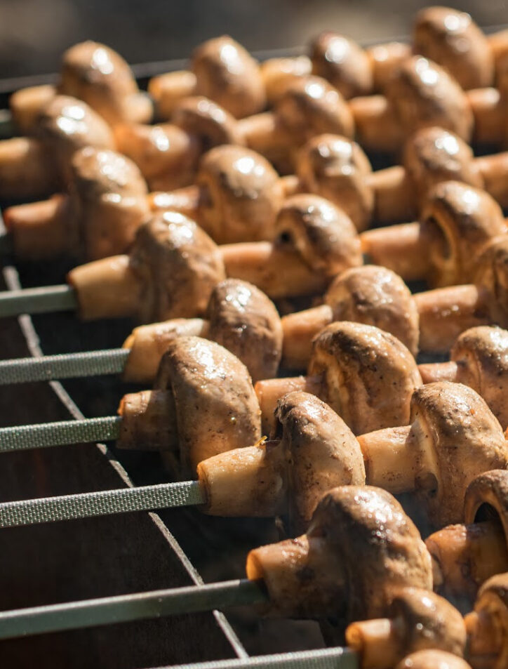 whole mushrooms on kabobs