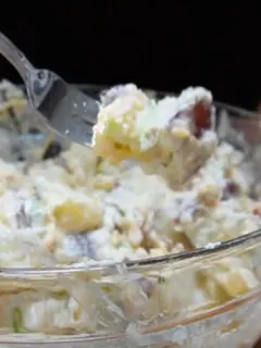 steakhouse potato salad on a fork