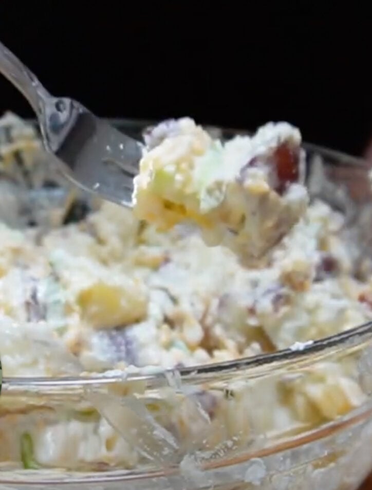 steakhouse potato salad on a fork