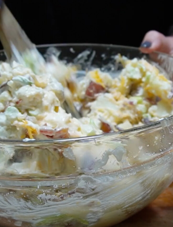 mixing steakhouse potato salad