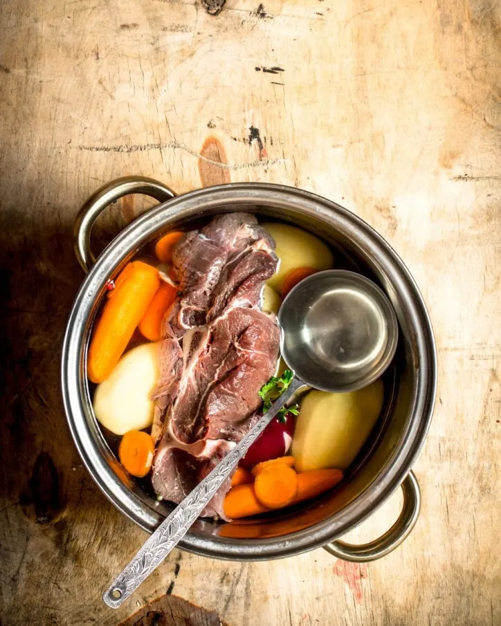 beef broth in a stock pot.