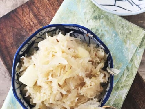 bowl of bag sauerkraut in bowl.