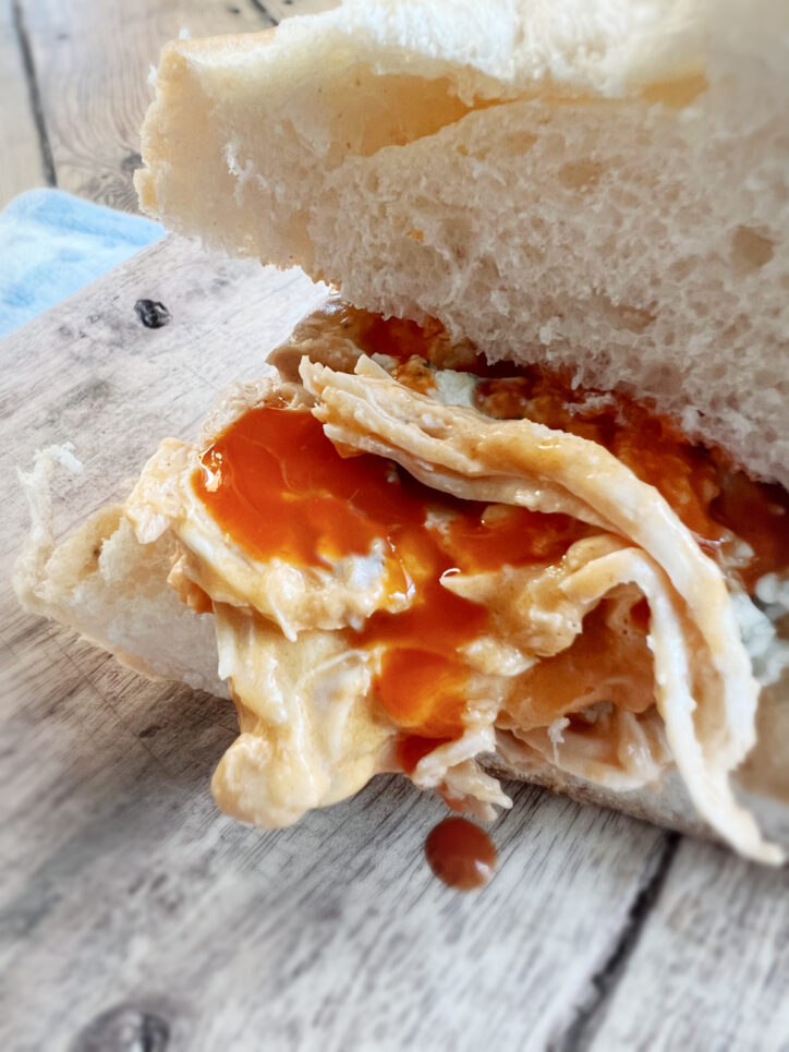 Sauce on buffalo chicken sandwich.