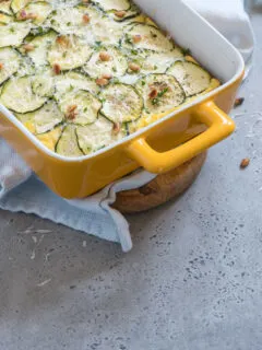 Yellow dish of squash casserole