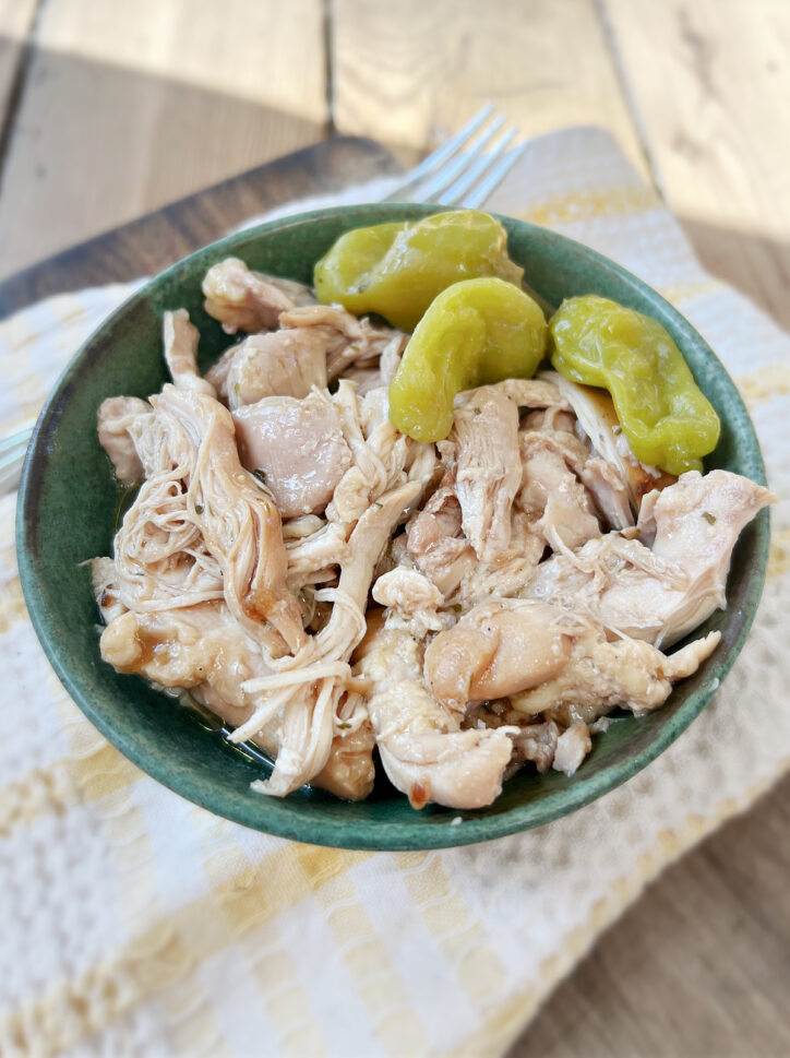 green bowl of mississippi chicken recipe.