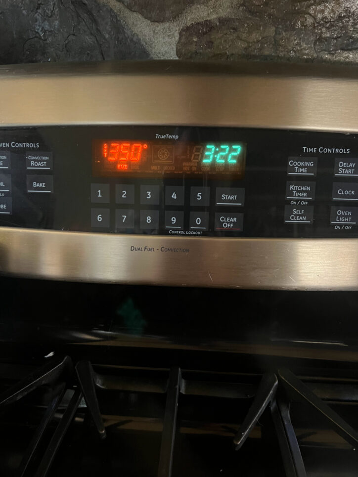 oven showing 350 temperature.