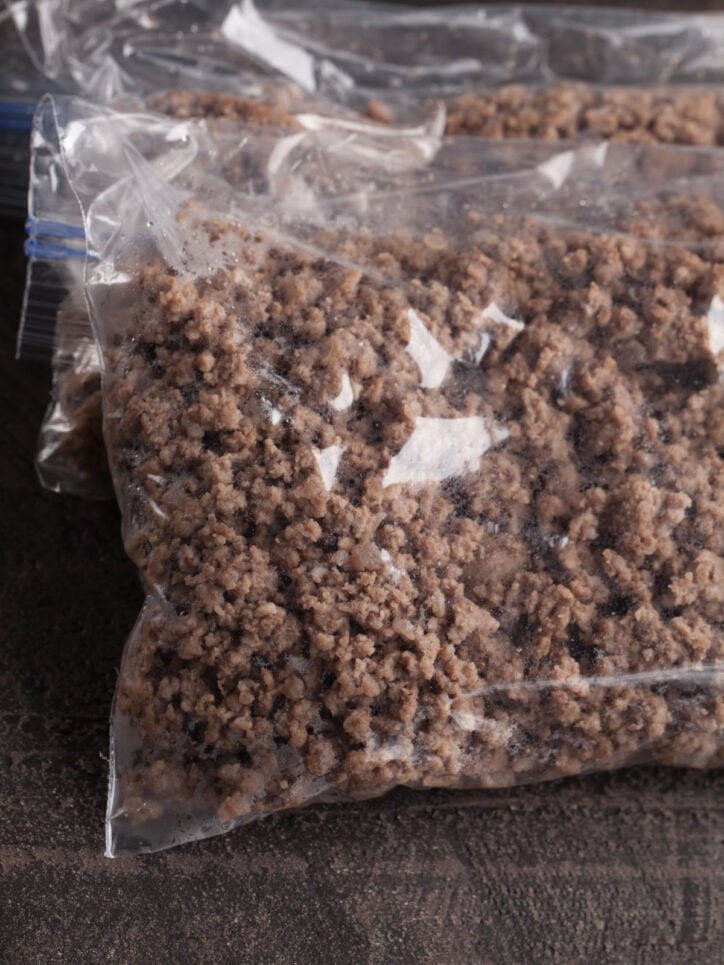 ground turkey meat in a zip lock bag.