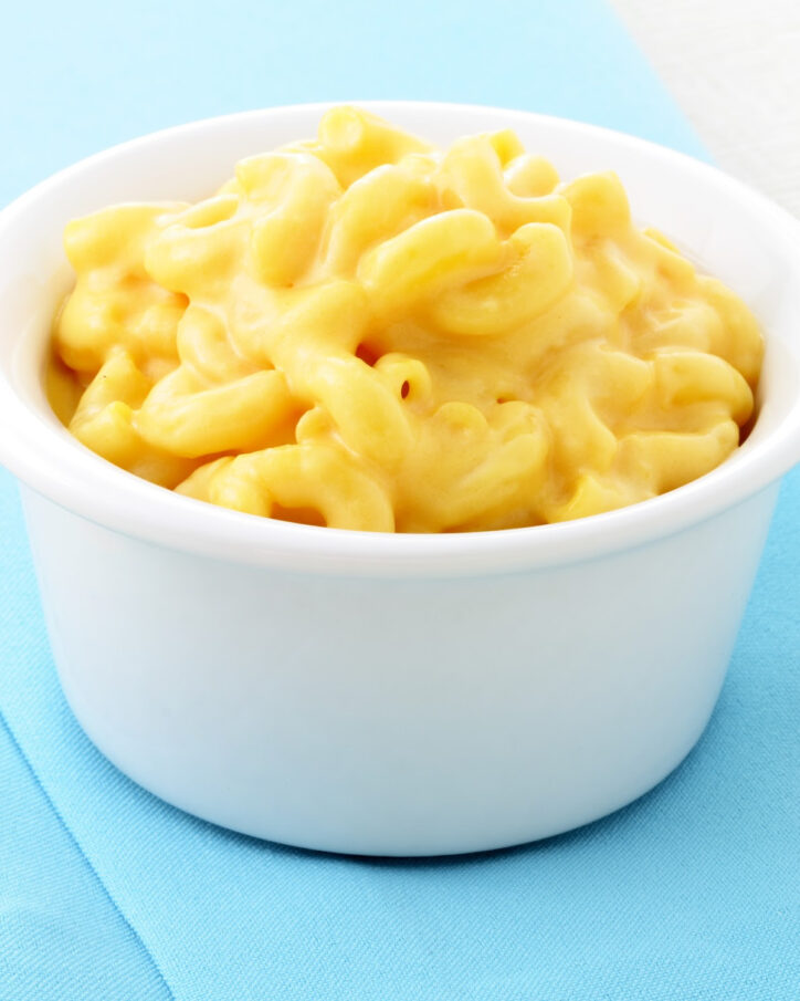 Small white bowl of Kraft mac and cheese.