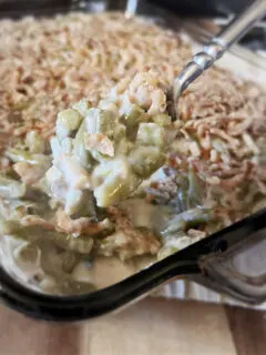 A spoonful of green bean casserole.