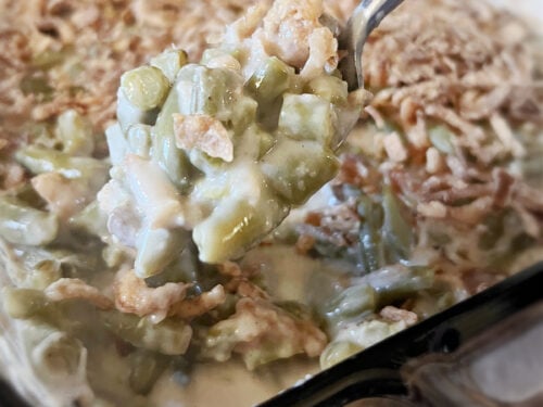 A spoonful of green bean casserole.