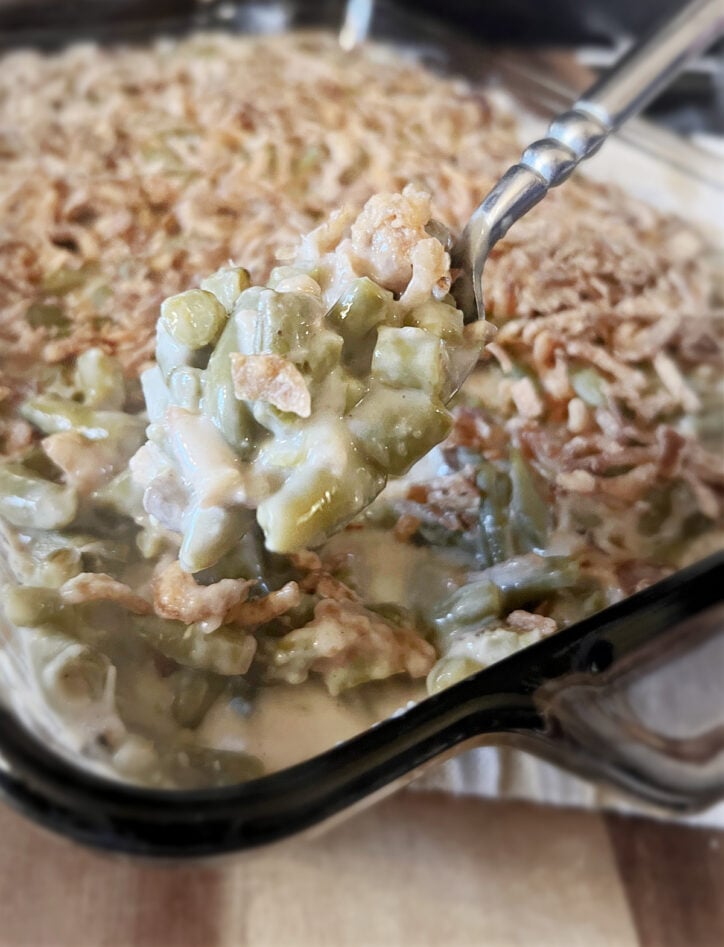 A spoonful of green bean casserole.