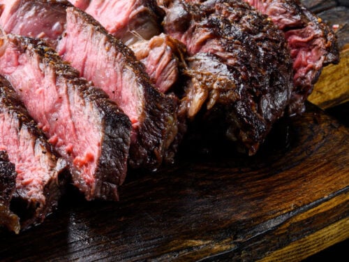 Whiskey Marinade and Jack Sauce Steak on cutting board.