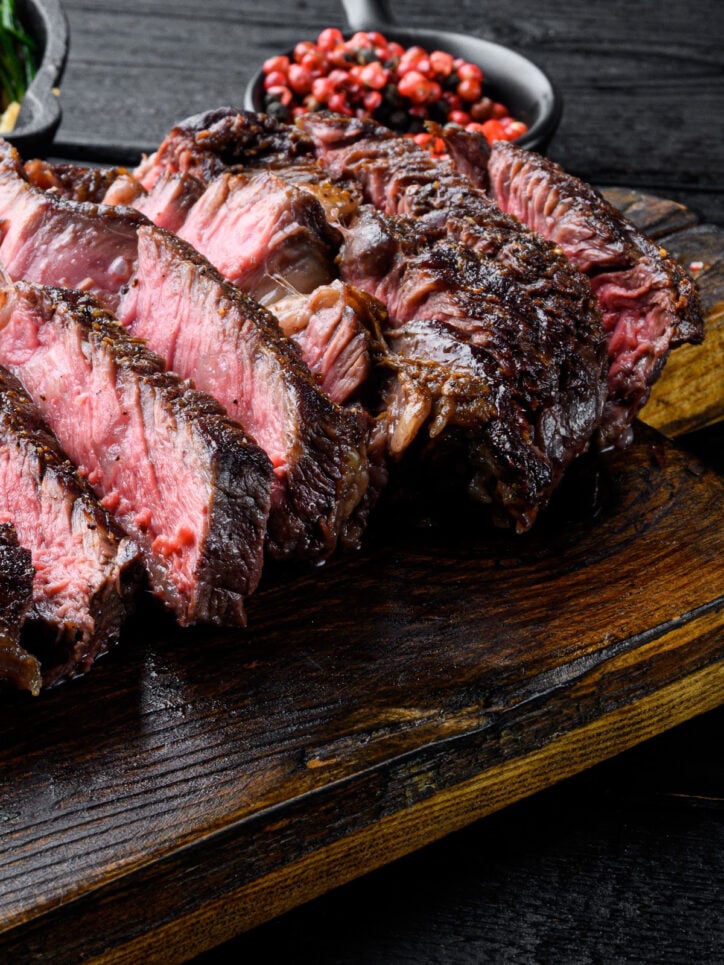 Whiskey Marinade and Jack Sauce Steak on cutting board.