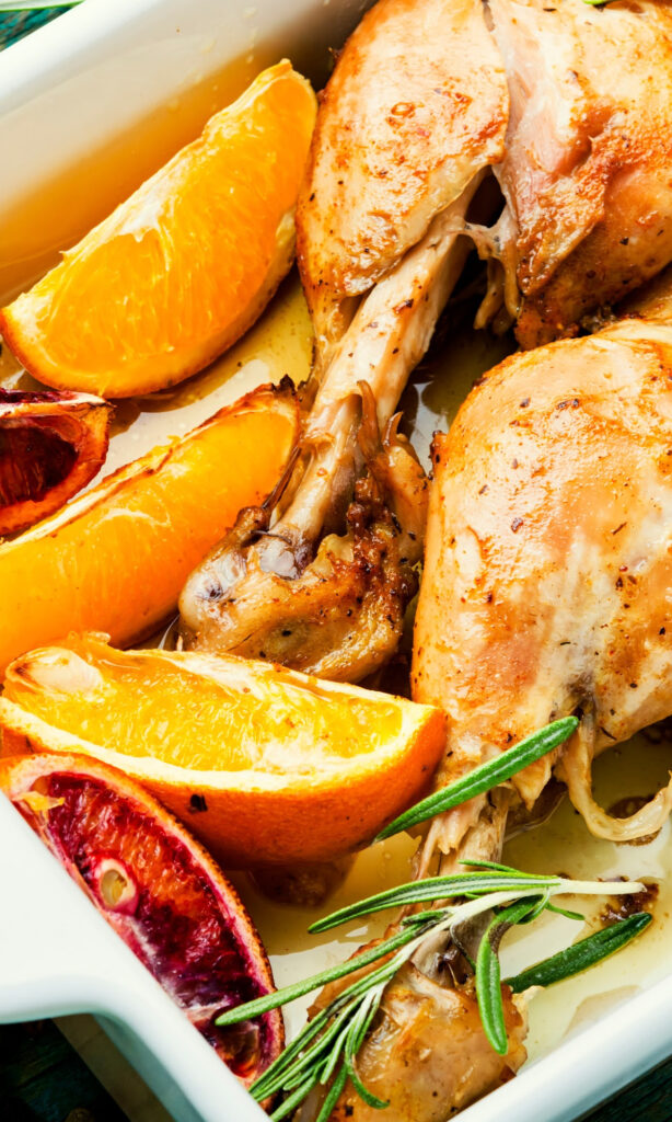 Zesty drunken chicken with citrus.