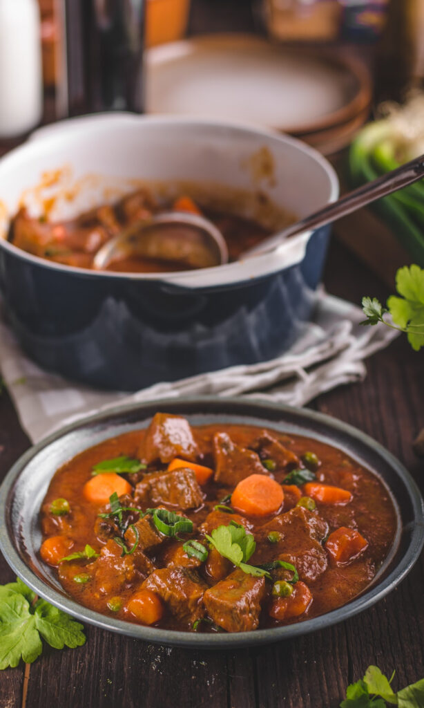 Irish beef stew in a bowl.